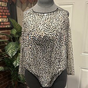 Cacique Leopard Print Sheer Bodysuit - Black and Cream